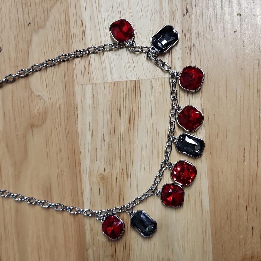 Necklace & Earring Combo Set Gemstone Jewels Statement Red And Black